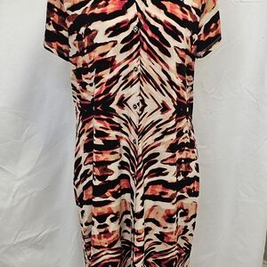 Anne Klein Red and Black Patterned Midi Dress